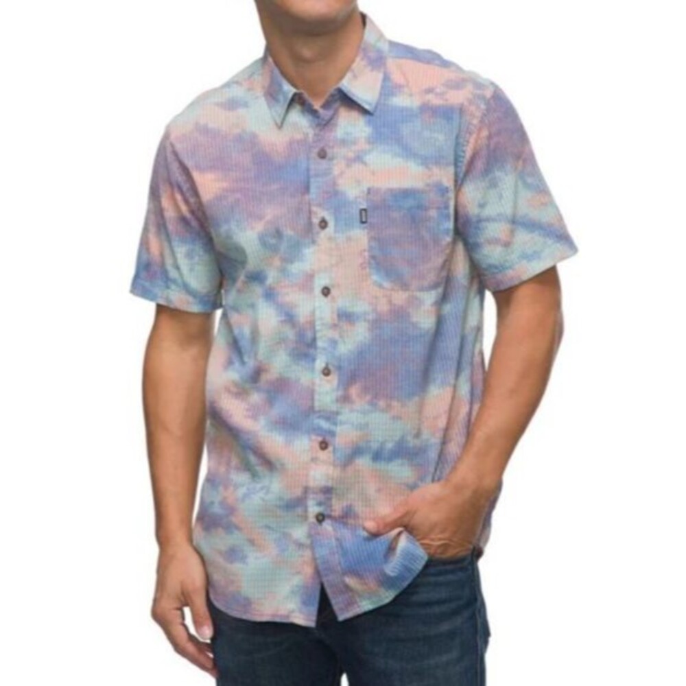 REEF Claude Woven Shirt Men's Large Button Down Short Sleeve Aruba Blue New